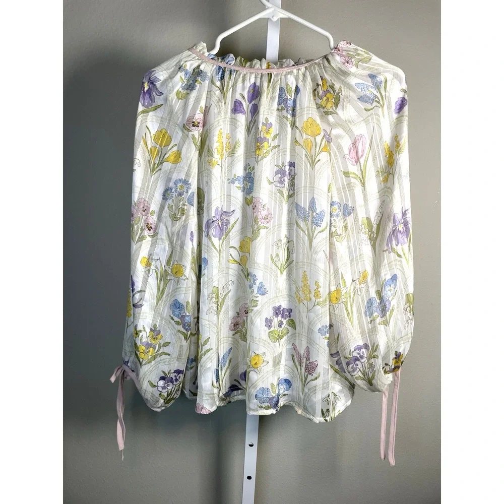 Rachel Zoe Blouse Women's Small Floral Spring Summer Garden Cottage Peasant Top - Picture 4 of 10
